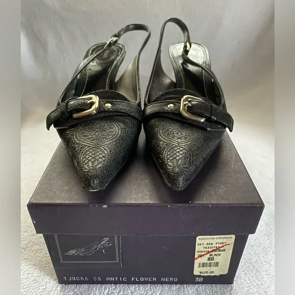 Prada Black Pointed Toe Slingback Heels with Buckle Accent - Picture 9 of 12